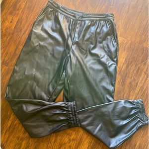 Black Faux Leather Joggers